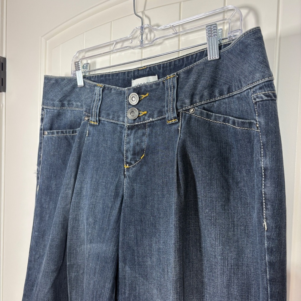 Venezia Dark Wash High Rise Wide Leg Trouser Jeans with Front Pleats and Cuffs - Picture 6 of 10